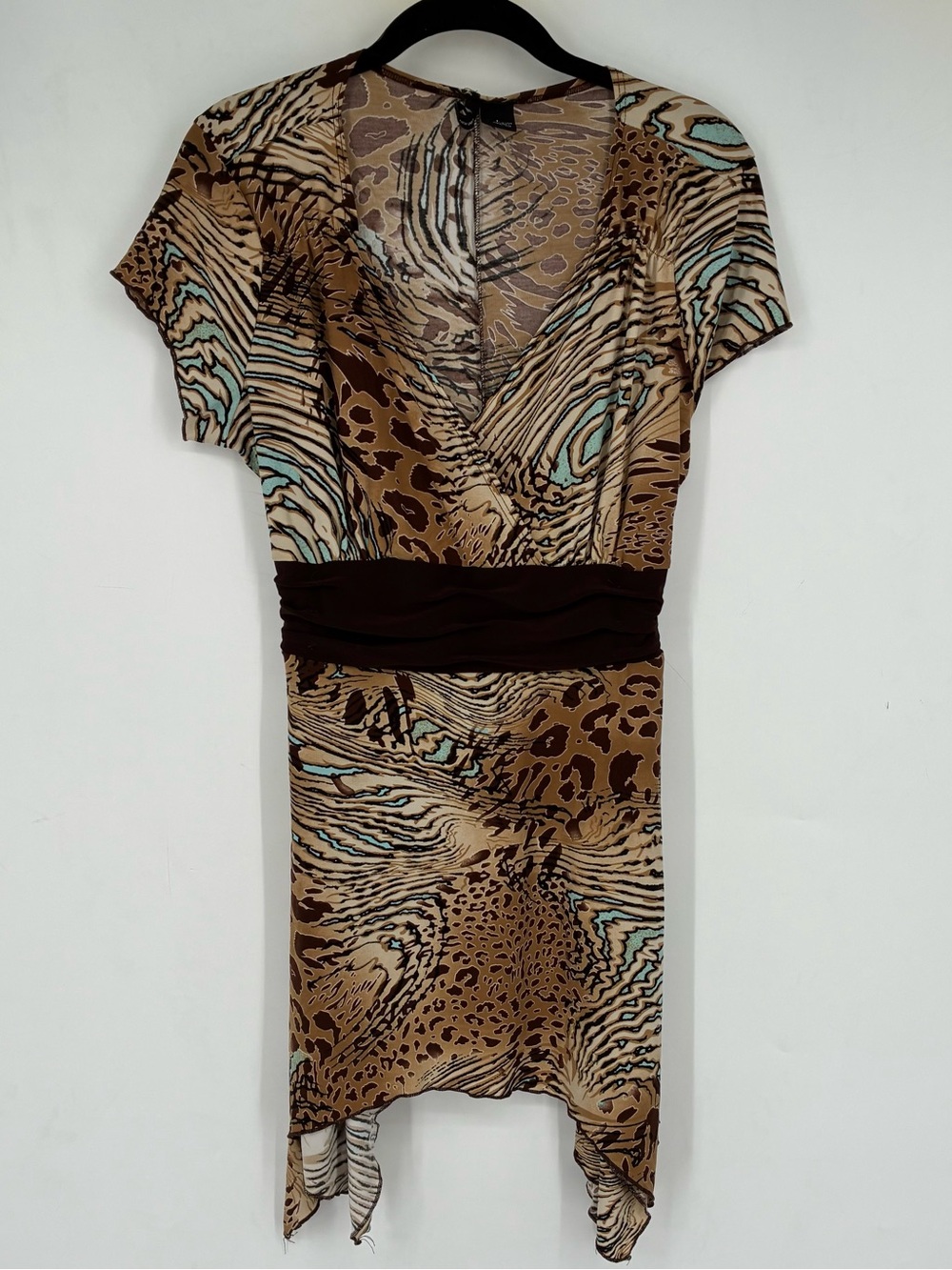 Vintage Y2K Large Animal Print Cheetah Leopard V Neck Top Fairy Asymmetrical